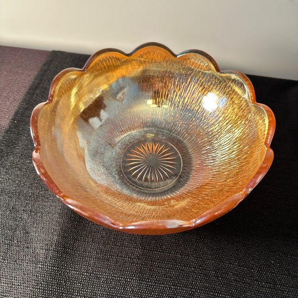 Vintage Amber Jeanette Marigold Carnival Glass Fruit Bowl 7.5" - Picture 2 of 5
